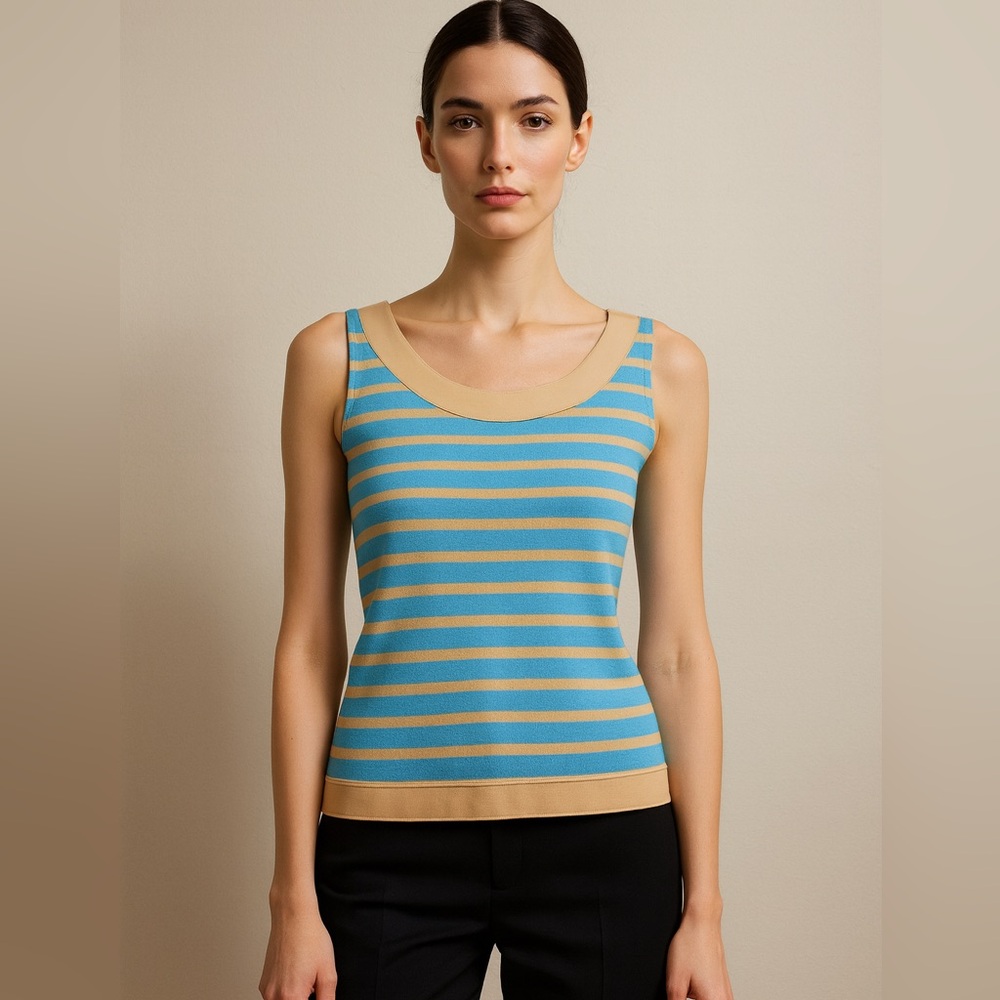 St. John‎ Blue and Tan Striped Tank Top